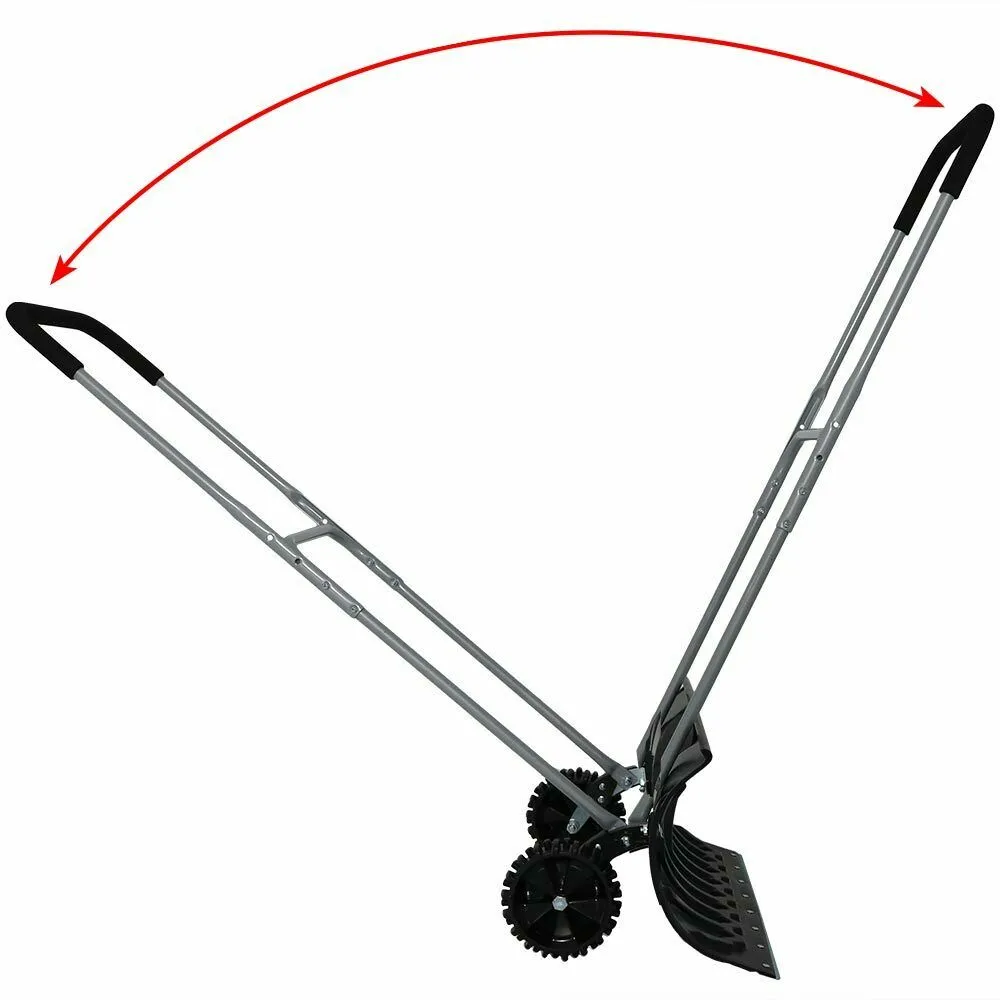 Snow Shovel Pusher Heavy Duty Rolling 26'' Blade with Wheels & Adjustable Handle