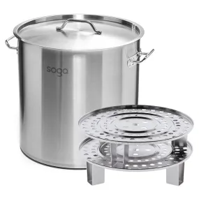 SOGA 21L Stainless Steel Stock Pot with Two Steamer Rack Insert Stockpot Tray