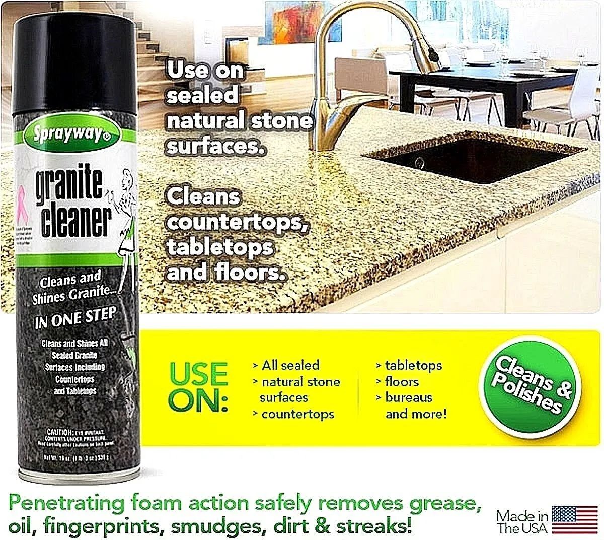 Sprayway SW702R 19 oz Aerosol Can Of Granite & Marble Cleaner & Polish - Quantity of 12