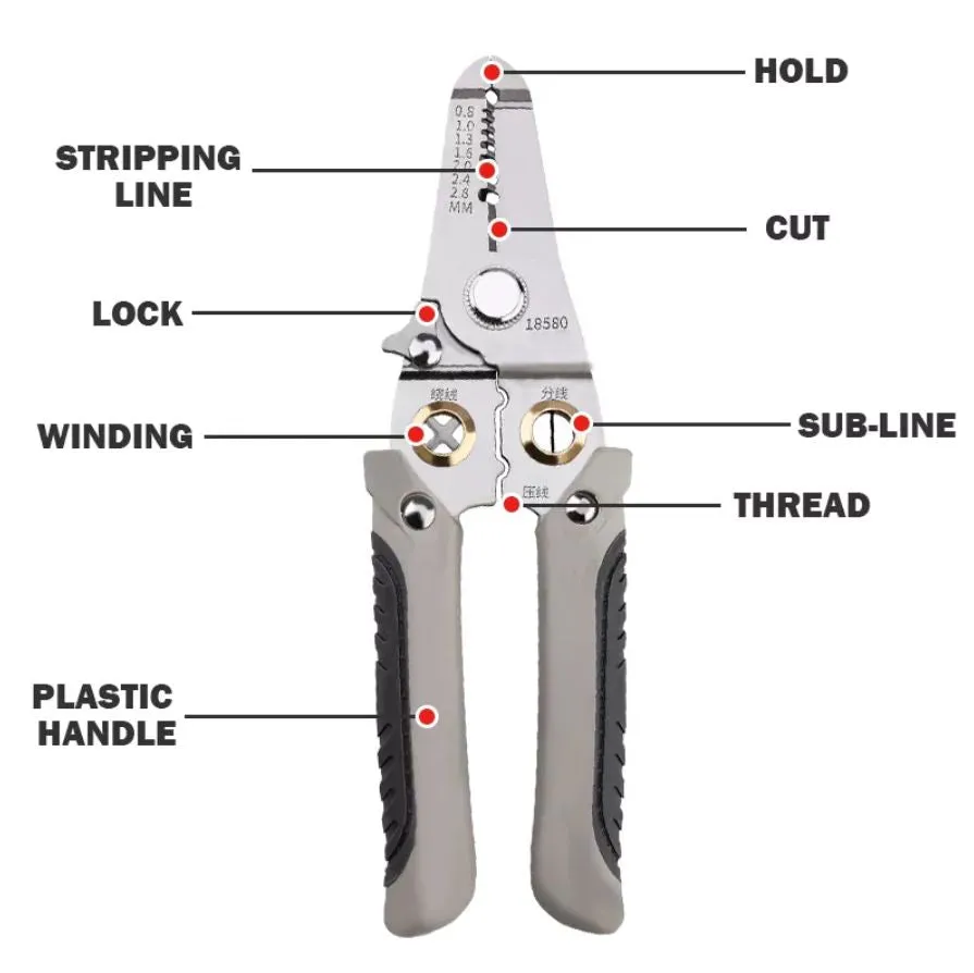 Stainless Steel Multi Wire Stripper 7" (0.8-3.2mm) | Model: WS1-YM-MT