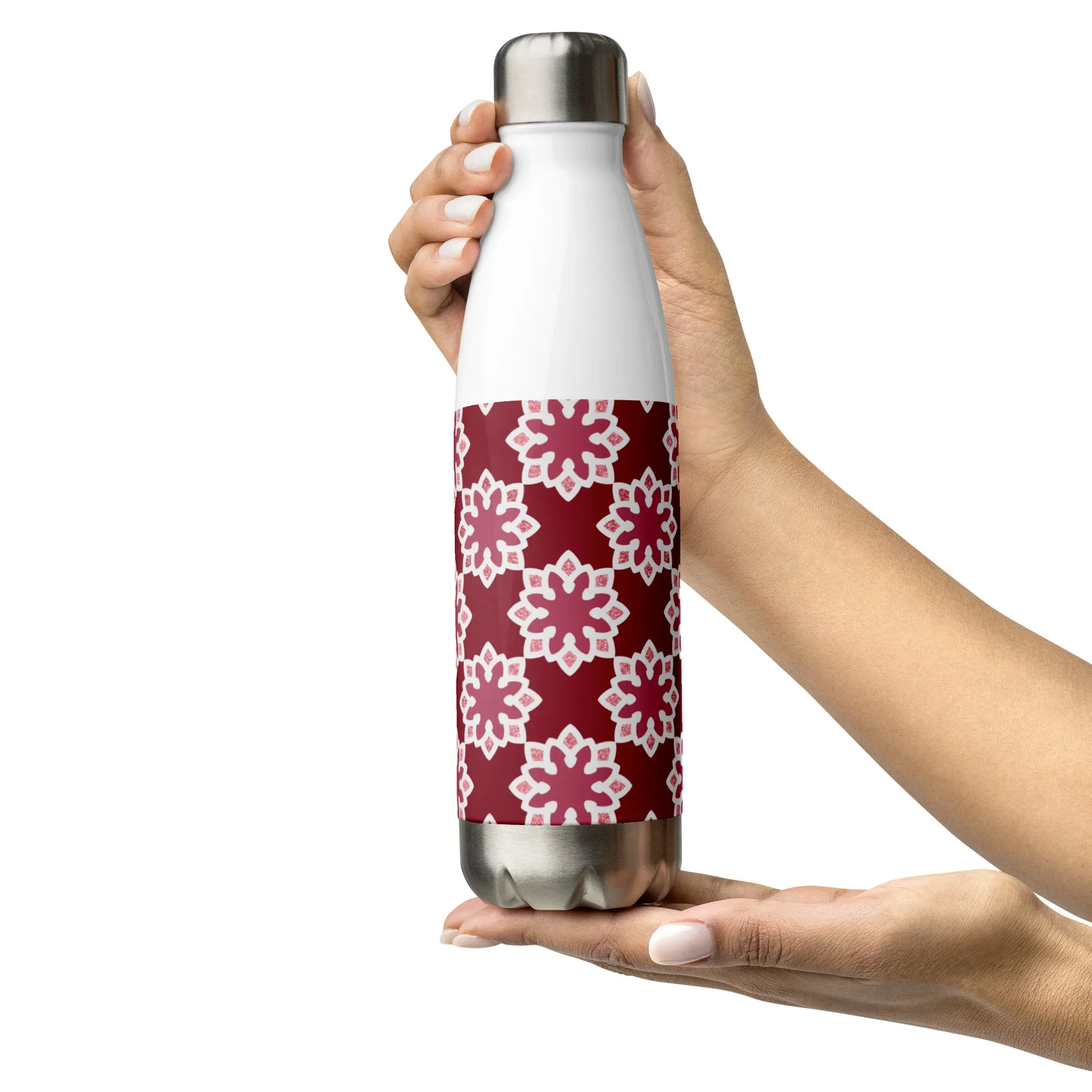 Stainless Steel Water Bottle - Arabesque Flower in Rouge