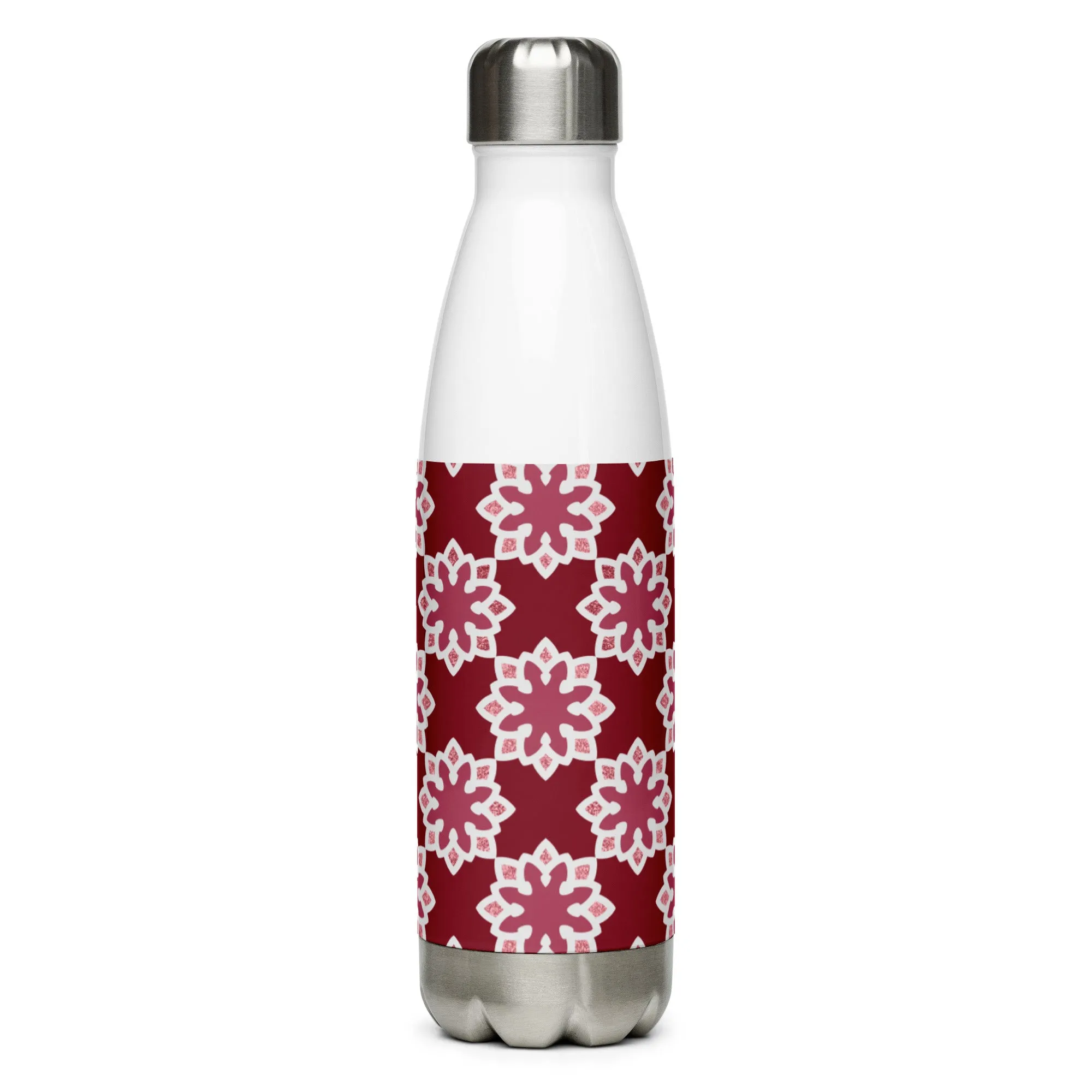 Stainless Steel Water Bottle - Arabesque Flower in Rouge