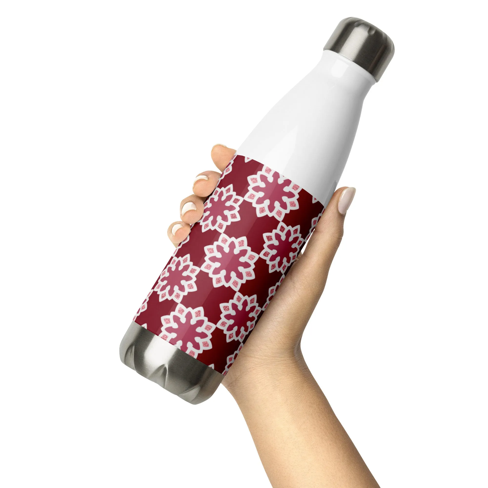 Stainless Steel Water Bottle - Arabesque Flower in Rouge