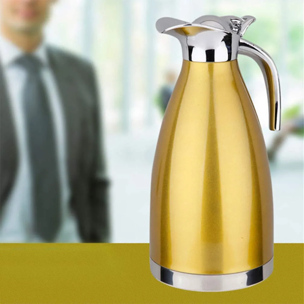 TOPBATHY 2L Stainless Steel Coffee Thermal Carafe Water Beverage Dispenser Insulated Vacuum Carafe Premium Grade Thermal Pot (Yellow)