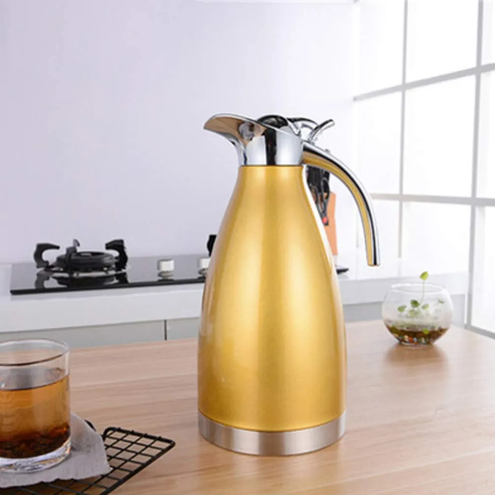 TOPBATHY 2L Stainless Steel Coffee Thermal Carafe Water Beverage Dispenser Insulated Vacuum Carafe Premium Grade Thermal Pot (Yellow)