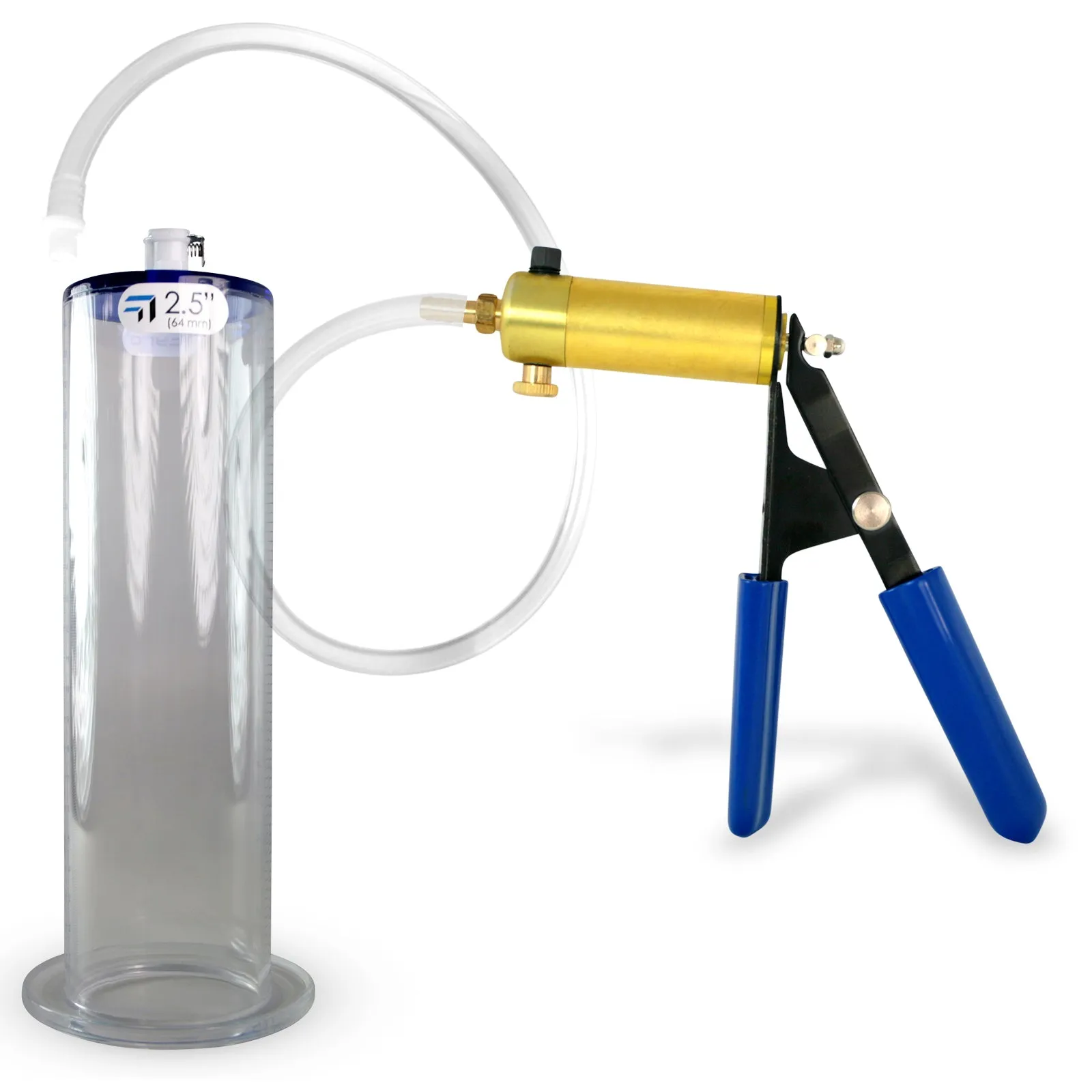 Ultima Brass Blue Rubber Grip, Clear Hose, Penis Pump 9"/12" Length | Choose WIDE FLANGE Cylinder