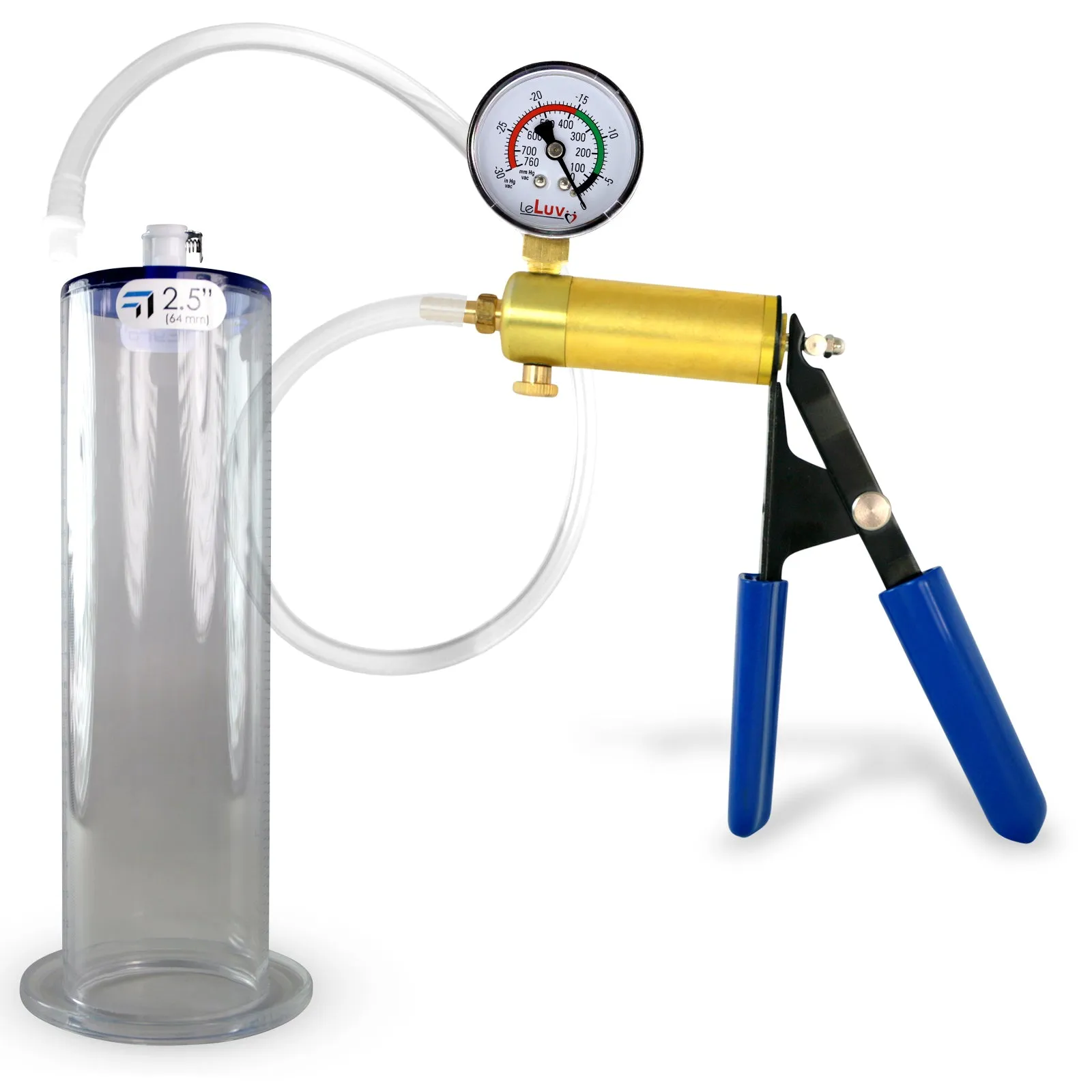 Ultima Brass Blue Rubber Grip, Clear Hose, Penis Pump 9"/12" Length | Choose WIDE FLANGE Cylinder