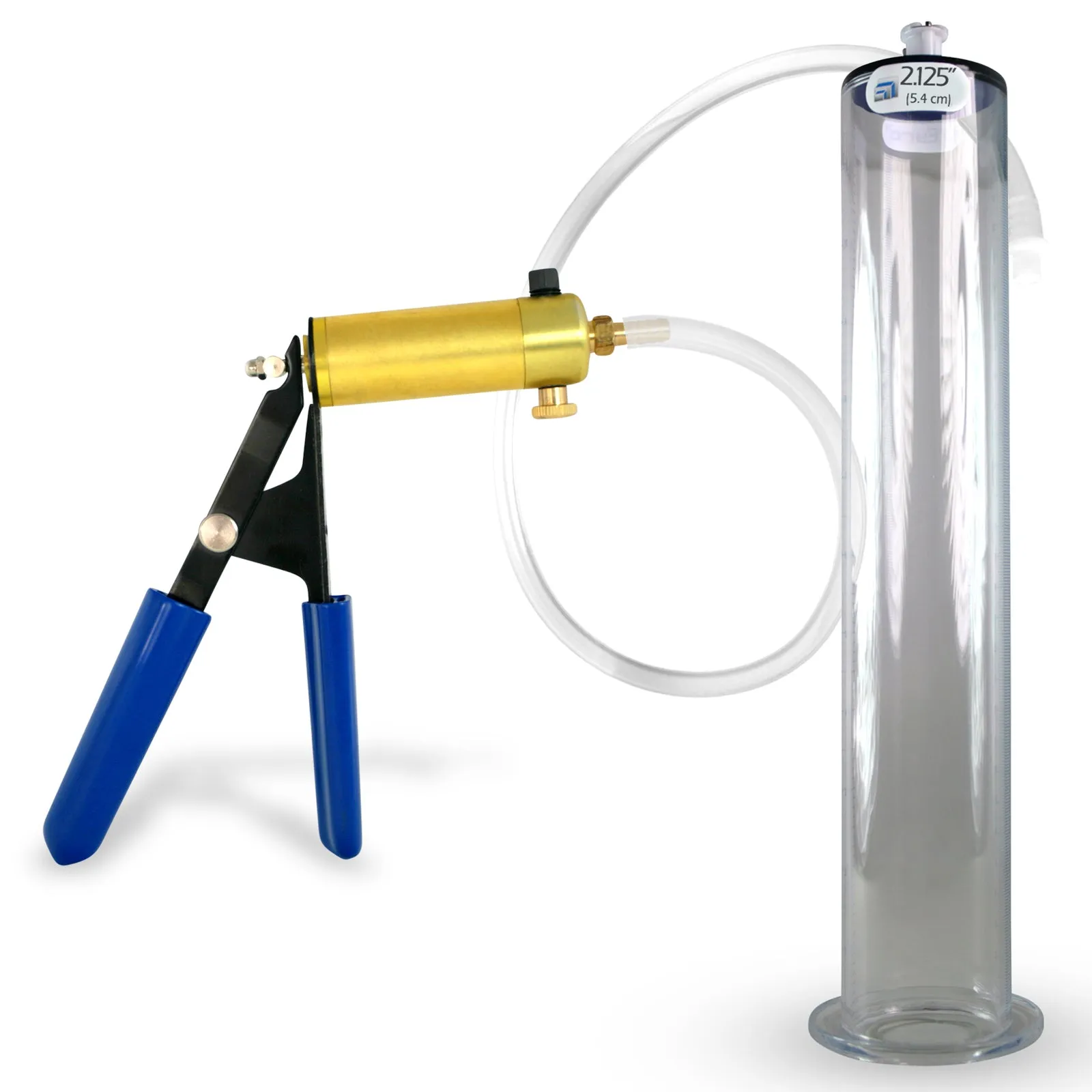 Ultima Brass Blue Rubber Grip, Clear Hose, Penis Pump 9"/12" Length | Choose WIDE FLANGE Cylinder