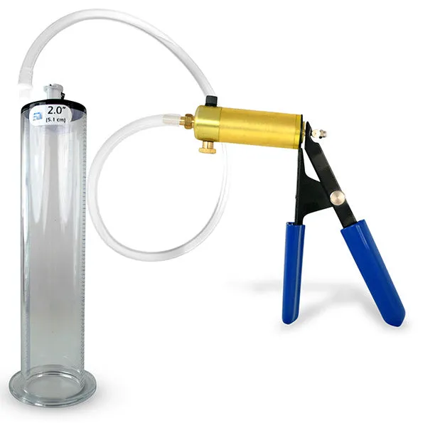 Ultima Brass Blue Rubber Grip, Clear Hose, Penis Pump 9"/12" Length | Choose WIDE FLANGE Cylinder