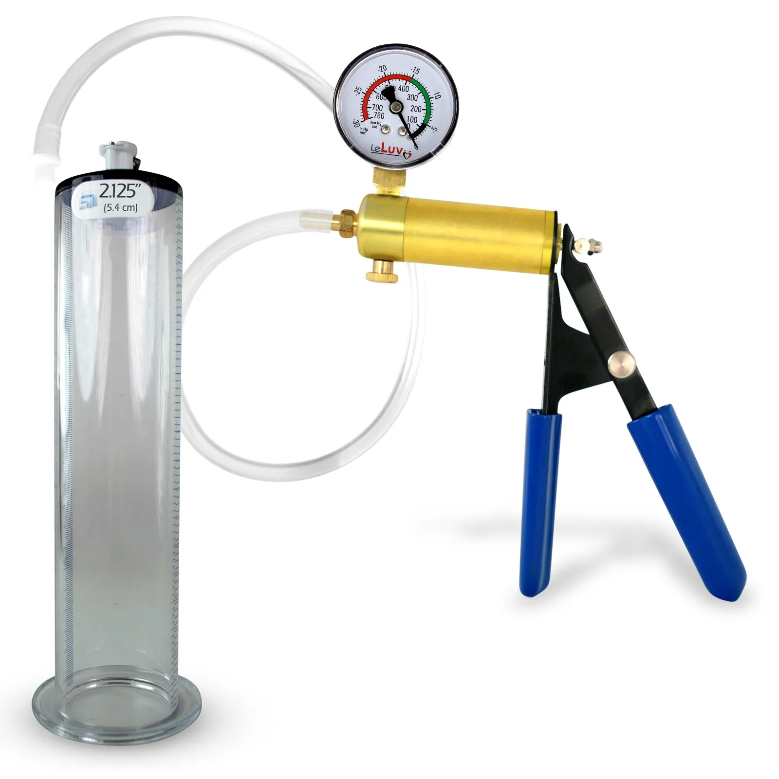 Ultima Brass Blue Rubber Grip, Clear Hose, Penis Pump 9"/12" Length | Choose WIDE FLANGE Cylinder