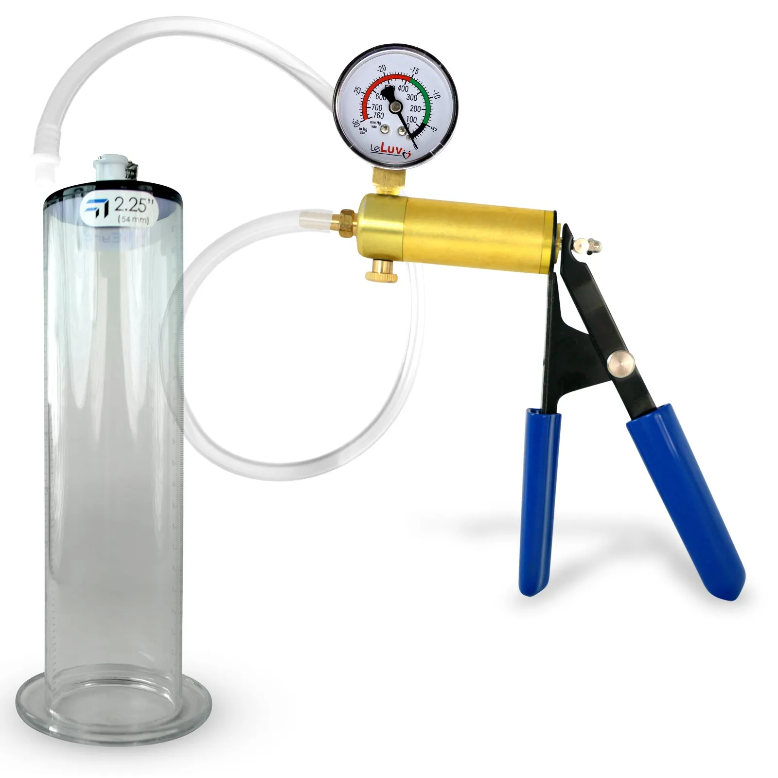 Ultima Brass Blue Rubber Grip, Clear Hose, Penis Pump 9"/12" Length | Choose WIDE FLANGE Cylinder