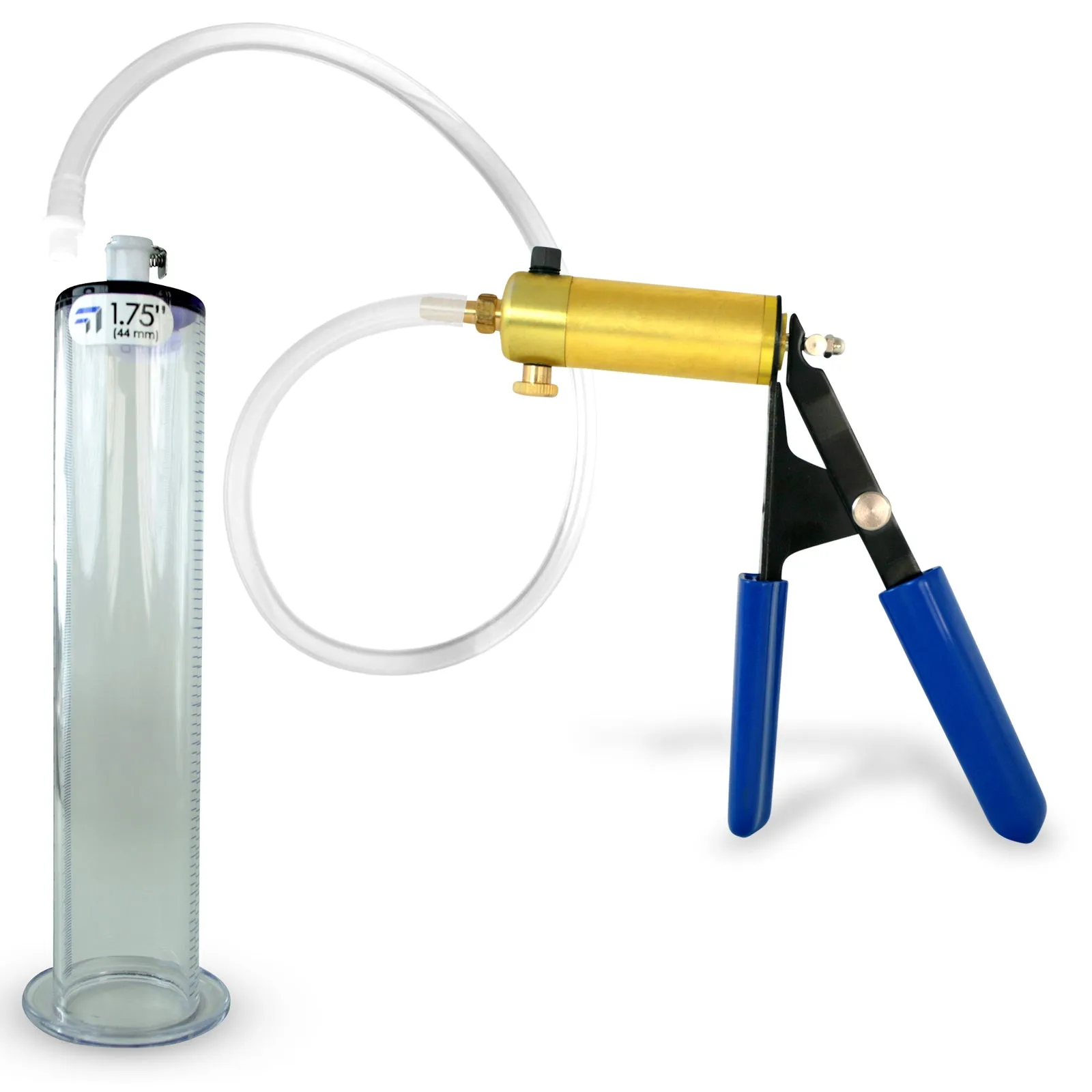 Ultima Brass Blue Rubber Grip, Clear Hose, Penis Pump 9"/12" Length | Choose WIDE FLANGE Cylinder