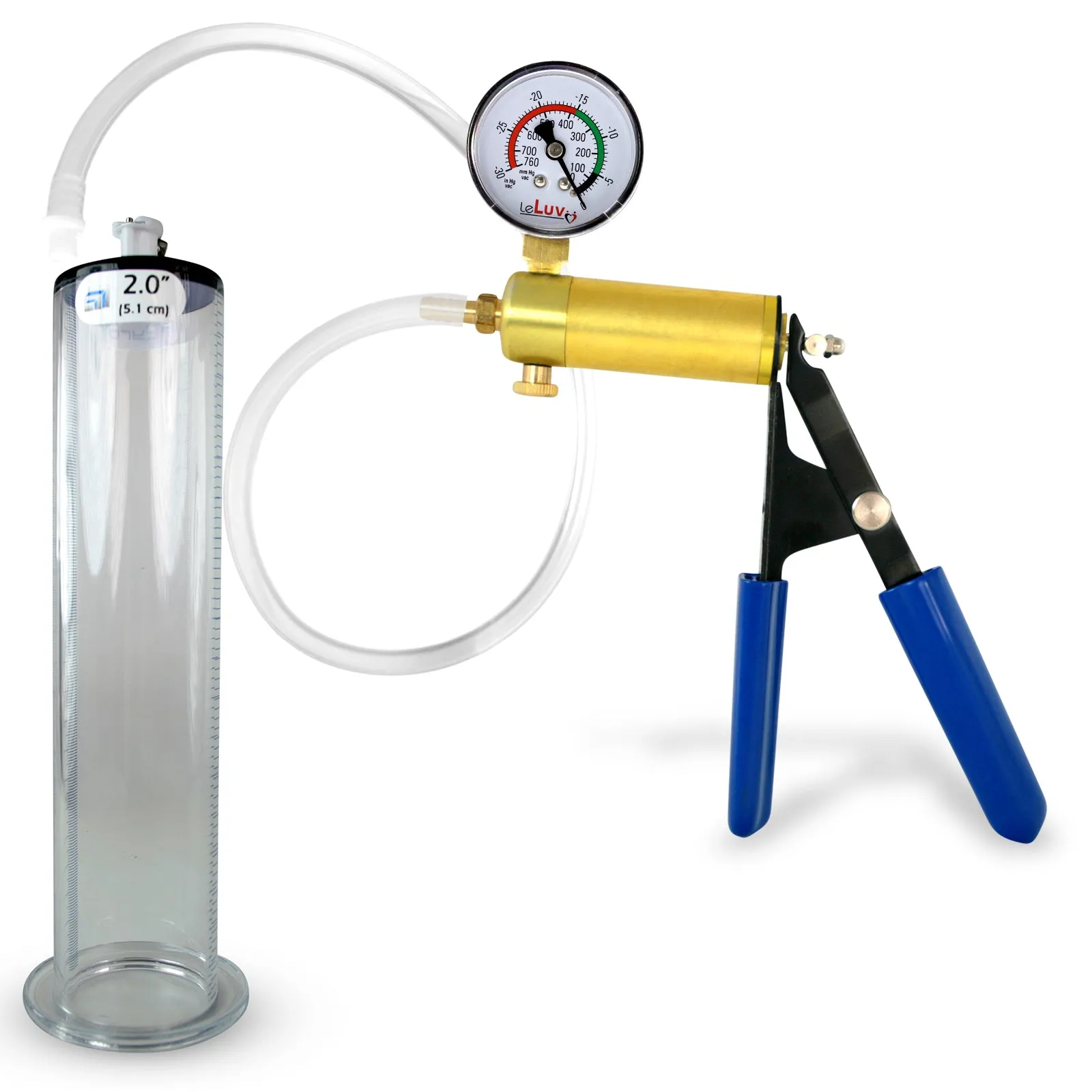 Ultima Brass Blue Rubber Grip, Clear Hose, Penis Pump 9"/12" Length | Choose WIDE FLANGE Cylinder