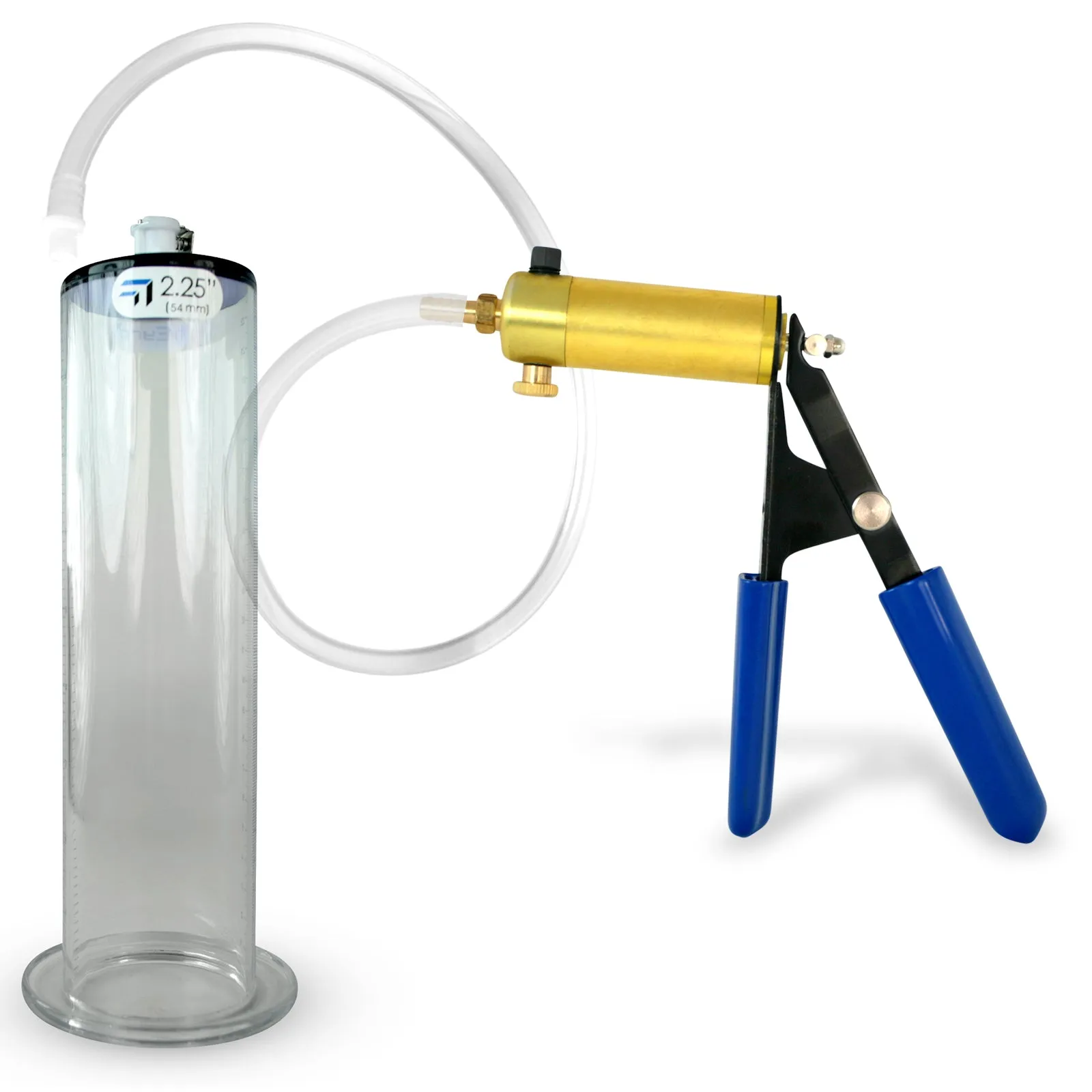 Ultima Brass Blue Rubber Grip, Clear Hose, Penis Pump 9"/12" Length | Choose WIDE FLANGE Cylinder