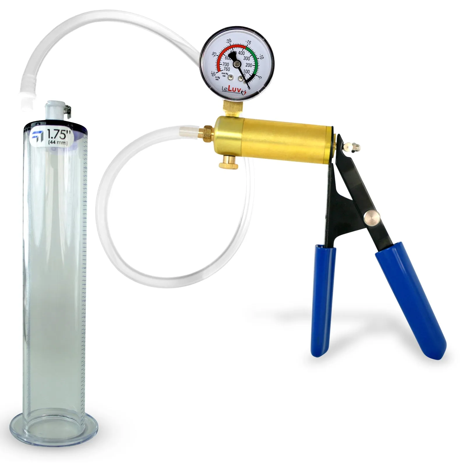 Ultima Brass Blue Rubber Grip, Clear Hose, Penis Pump 9"/12" Length | Choose WIDE FLANGE Cylinder