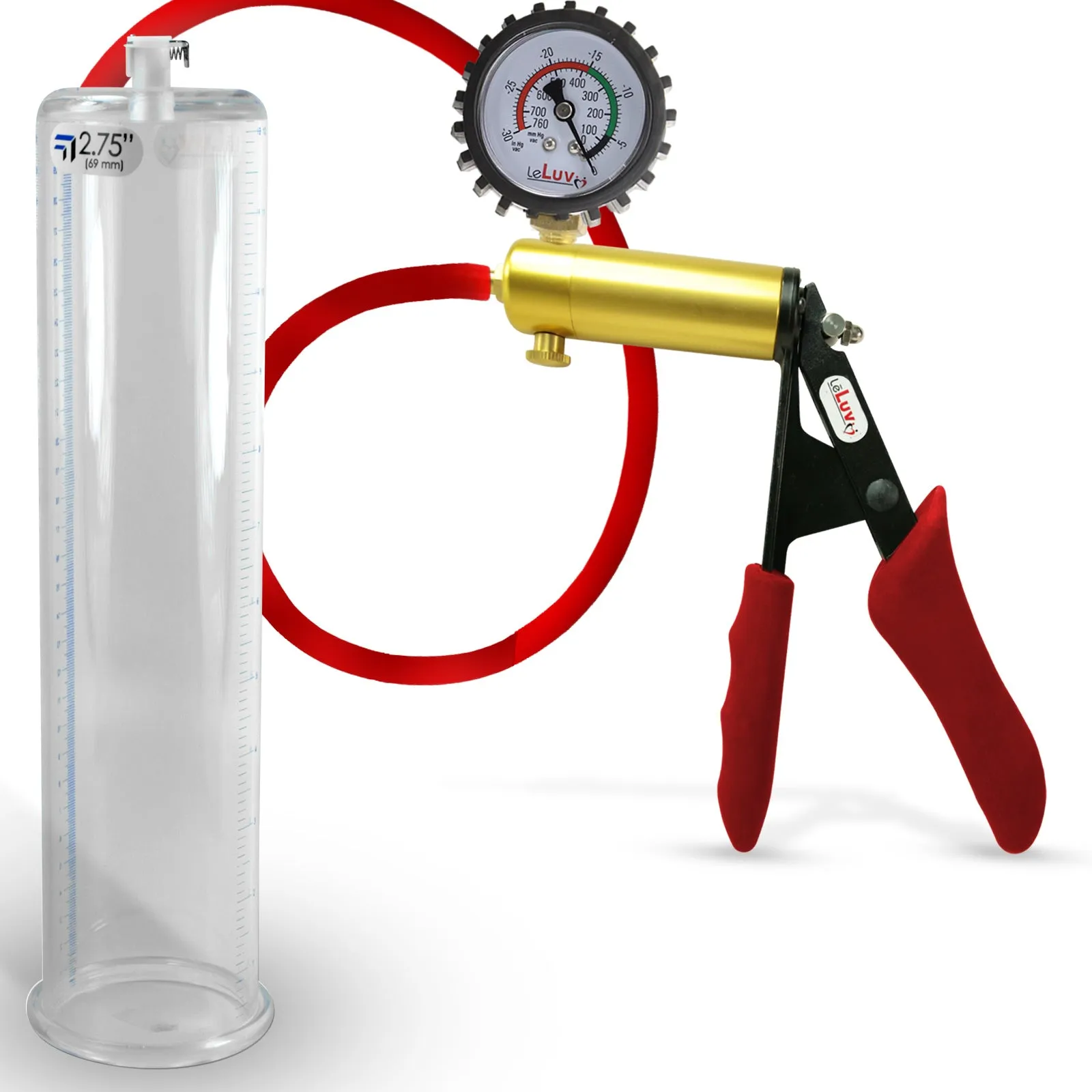 Ultima Red Penis Pump | Premium Grips & Hose   Gauge | 9" No Accessories