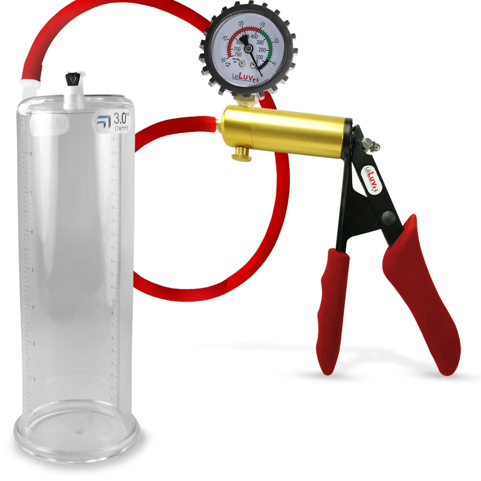 Ultima Red Penis Pump | Premium Grips & Hose   Gauge | 9" No Accessories