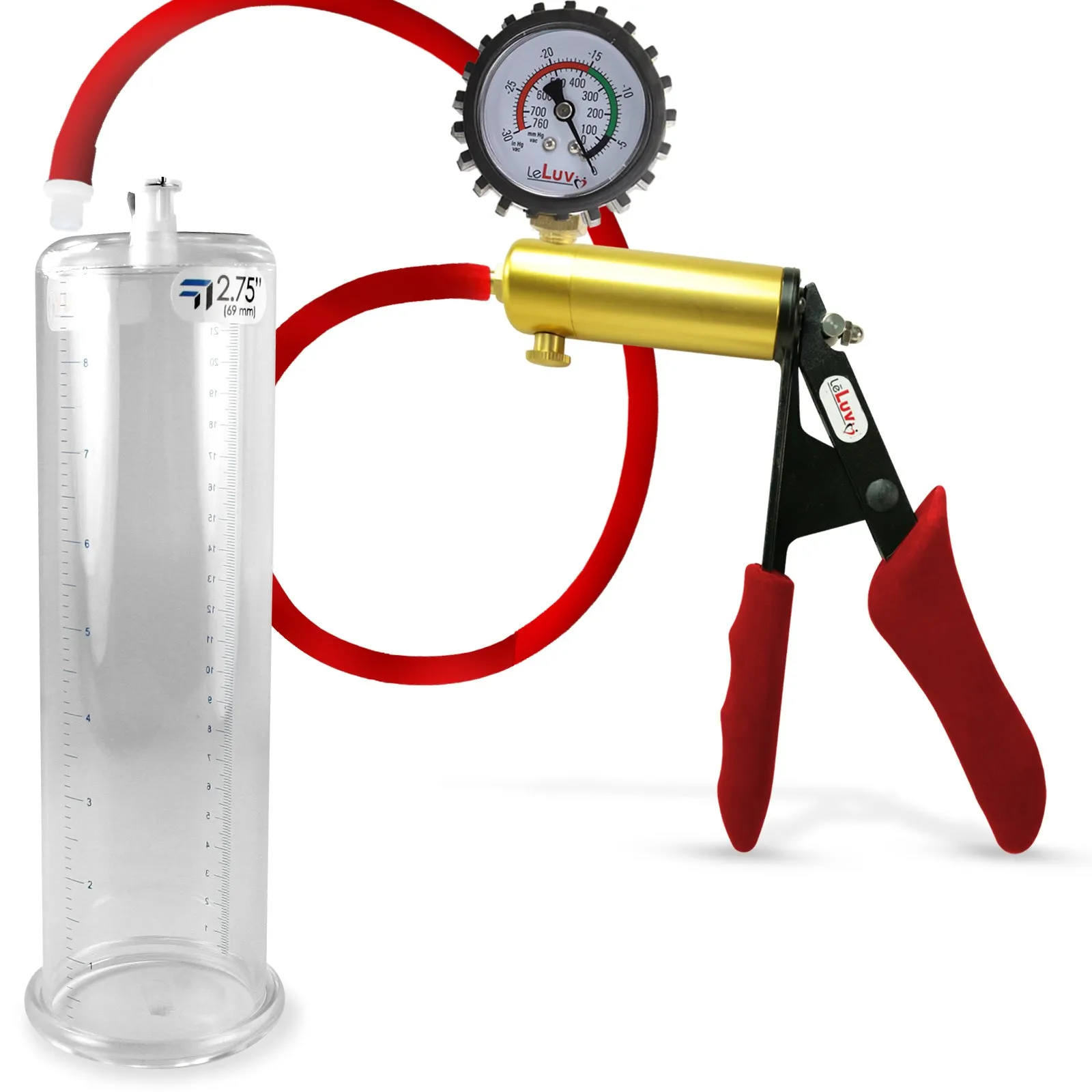 Ultima Red Penis Pump | Premium Grips & Hose   Gauge | 9" No Accessories