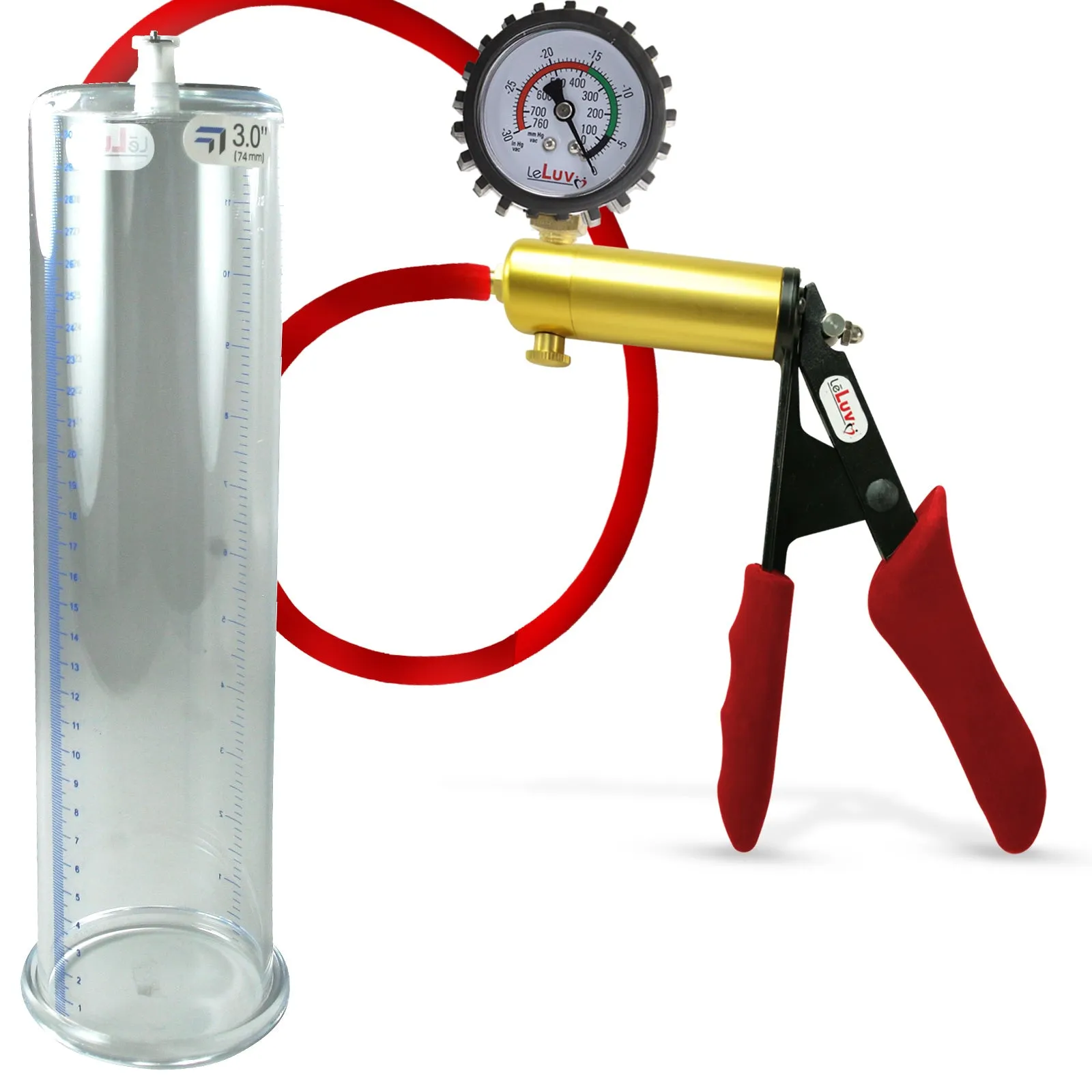 Ultima Red Penis Pump | Premium Grips & Hose   Gauge | 9" No Accessories