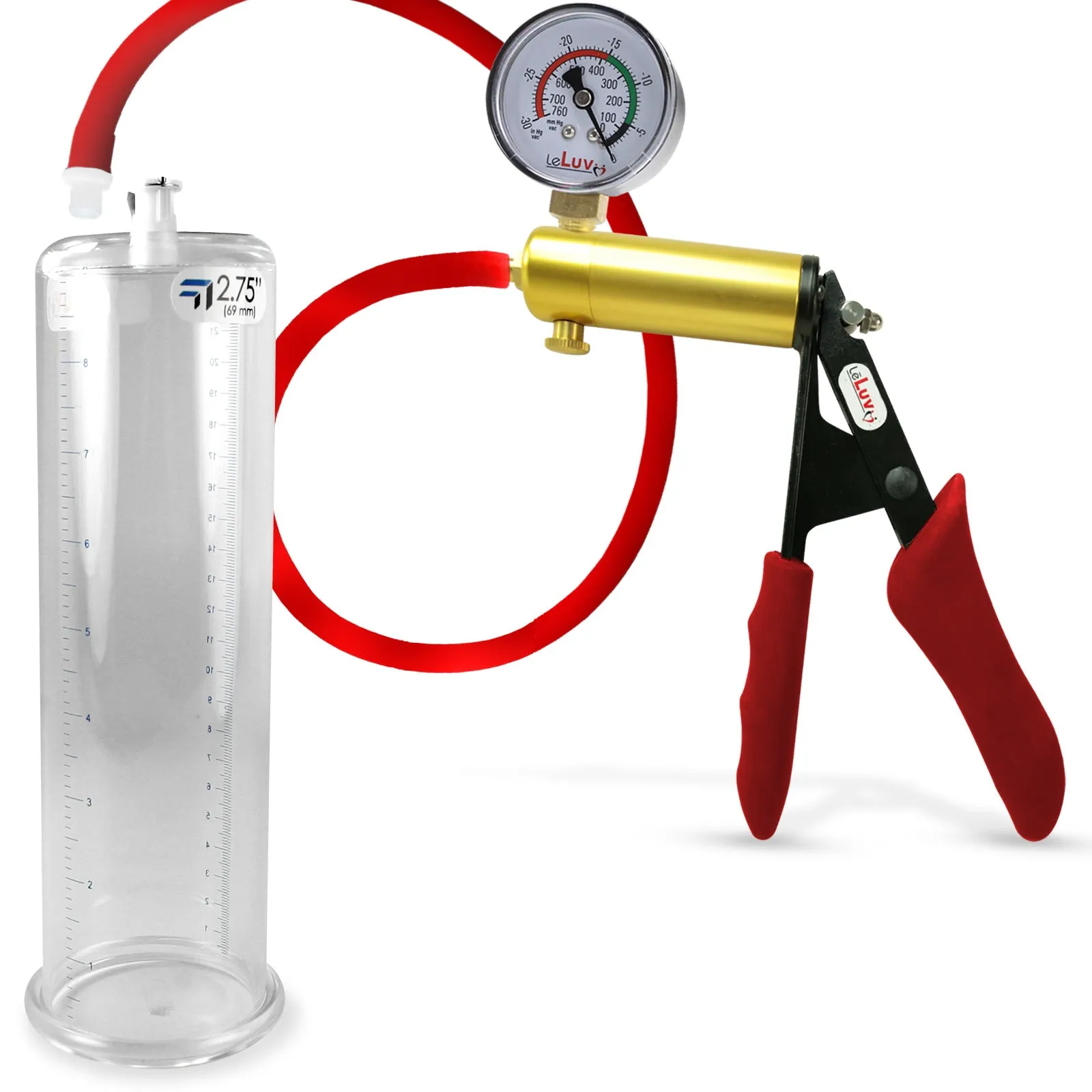 Ultima Red Penis Pump | Premium Grips & Hose   Gauge | 9" No Accessories