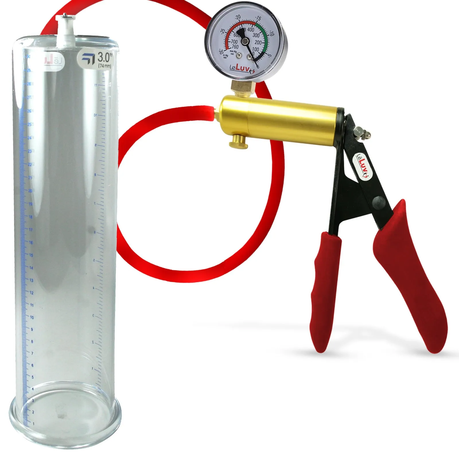 Ultima Red Penis Pump | Premium Grips & Hose   Gauge | 9" No Accessories