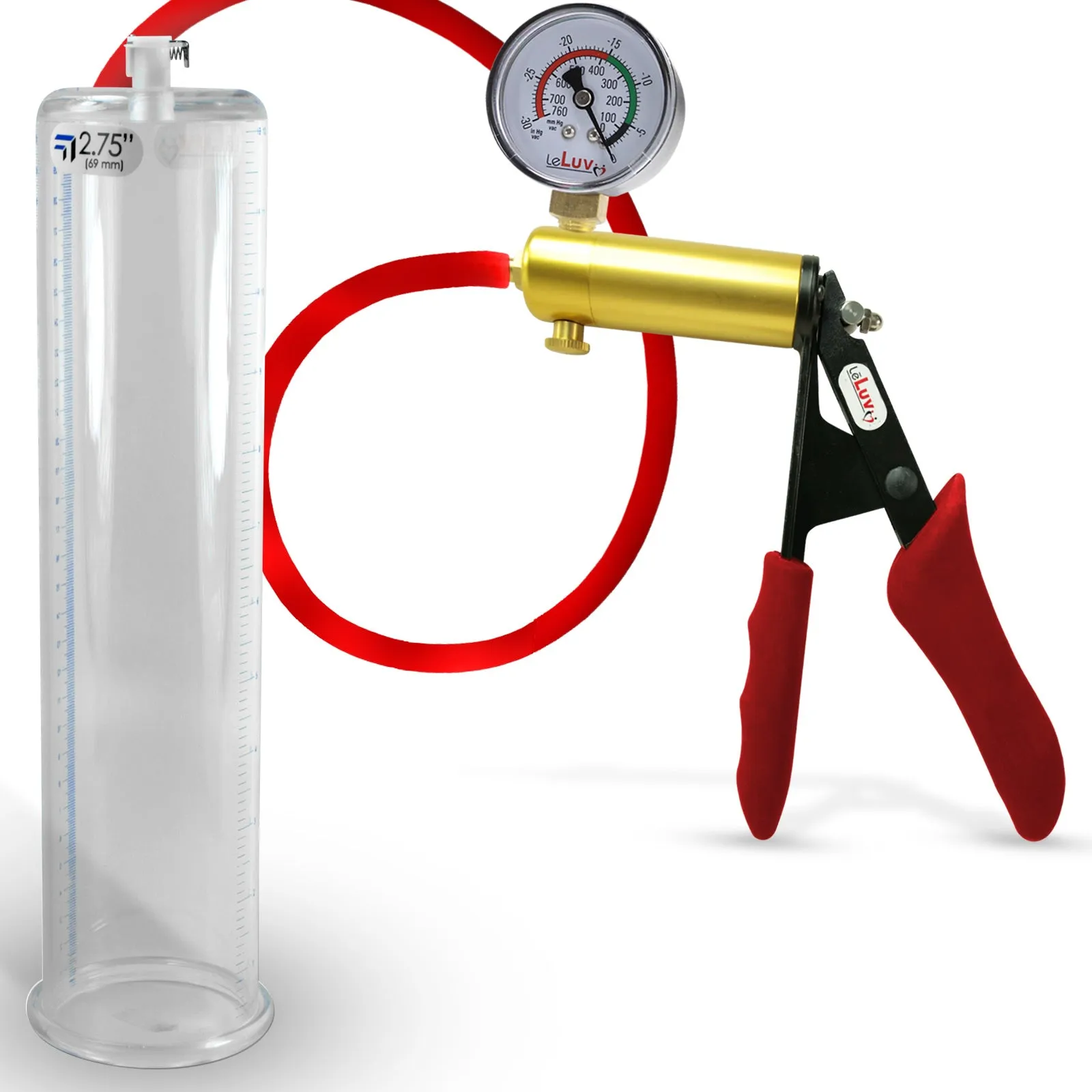 Ultima Red Penis Pump | Premium Grips & Hose   Gauge | 9" No Accessories