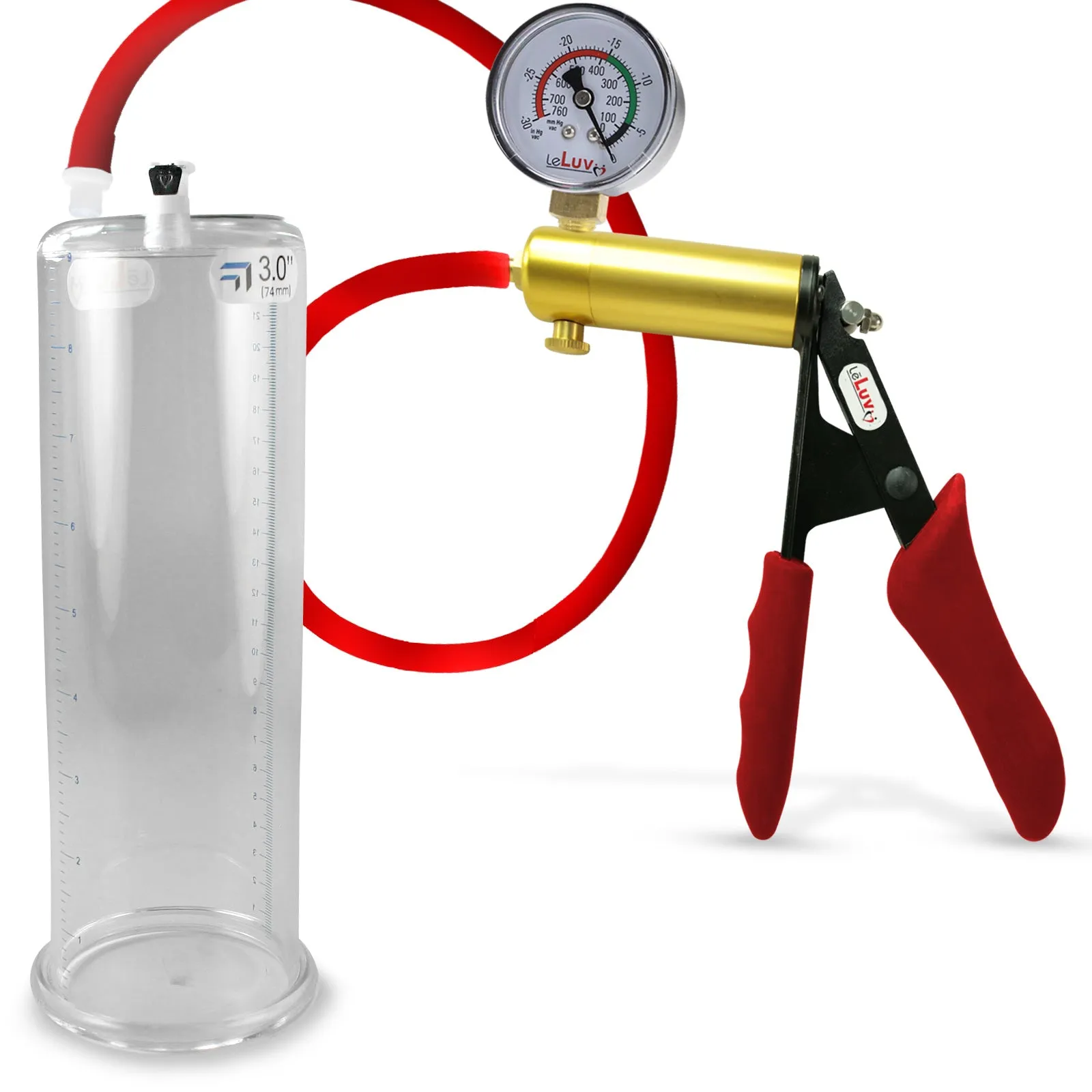 Ultima Red Penis Pump | Premium Grips & Hose   Gauge | 9" No Accessories