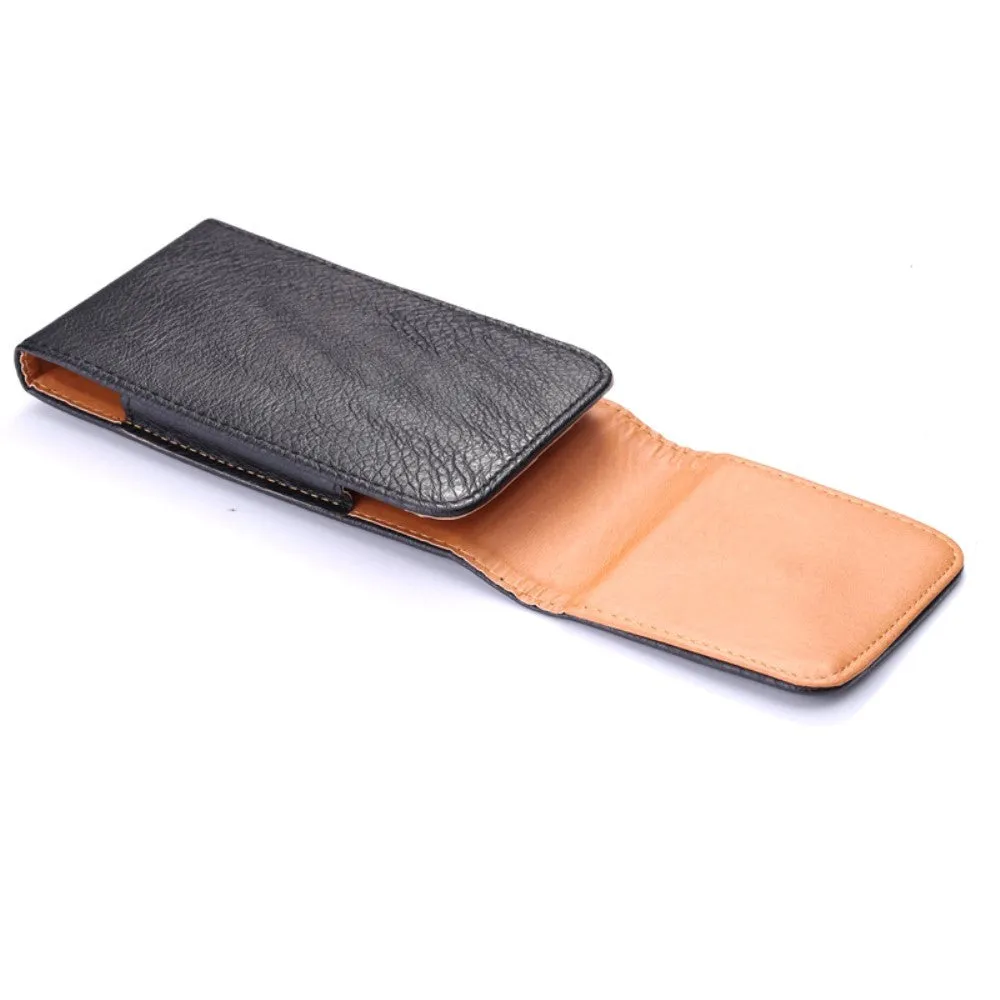 Universal Litchi Læder Flip Cover til Smartphones Sort - (Maks. Mobil: 165 x 83 x 18 mm)