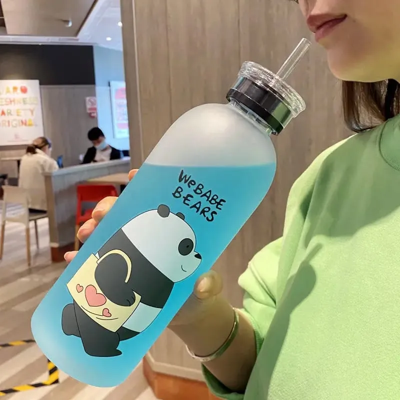 'We Bare Bears' Frosted Plastic Water Bottle with Straw