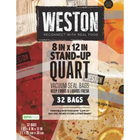 Weston® Vacuum Sealer Bags, 8 In X 12 In, 32 Stand-Up Pre-Cut Bags (8" X 12")