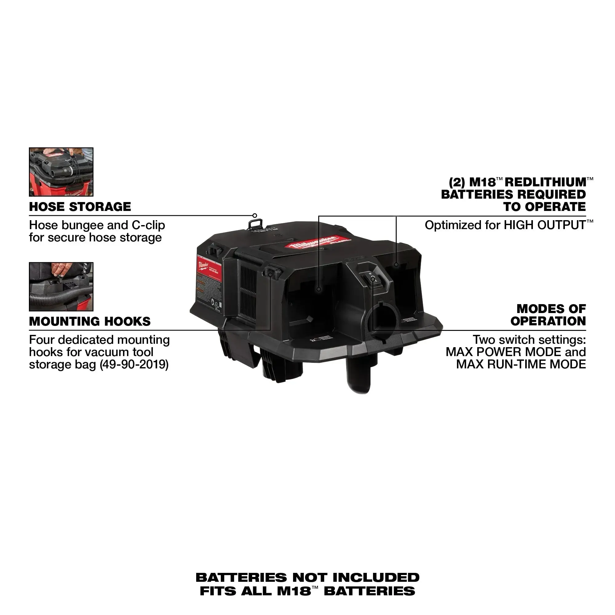 Wet/Dry Vacuum Motor - Milwaukee M18 FUEL™ Dual Battery Wet/Dry Vacuum Motor Head, 0921-20