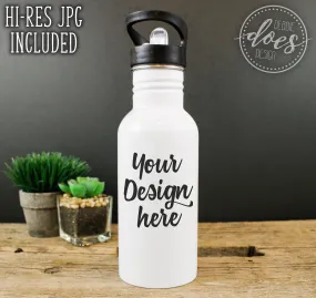 White Sublimation Water Bottle with Straw Mockup 18